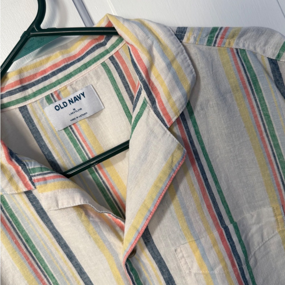 Old Navy Button Down Mens M Multi-Color Linen Blend Stripe